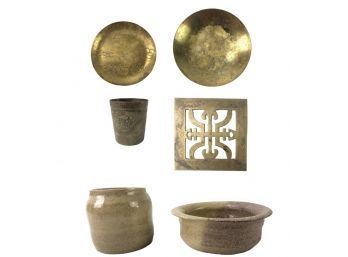 Collection Of Brass (Including A.G. Bunge, Germany) & Signed Studio Pottery - #S16-3