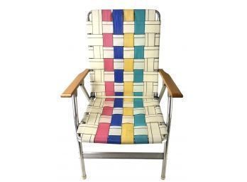 Vintage Multi-Color Webbed Aluminum Folding Lawn Chair - #BR