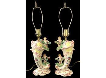 Mid-Century Italian Porcelain Cherub Table Lamps (WORKS) - #W1