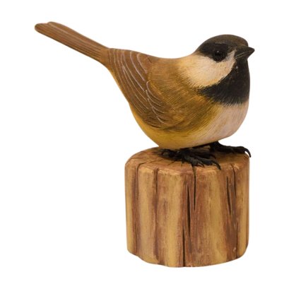 Hand Carved Wooden Black-Capped Chickadee Bird
