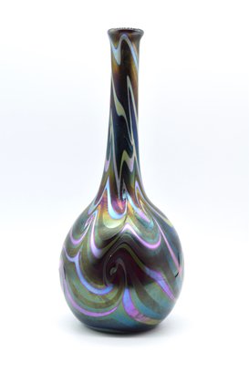 Stunning Iridescent Multi Color Rippled Art Glass Vase Signed By Lotton 1973