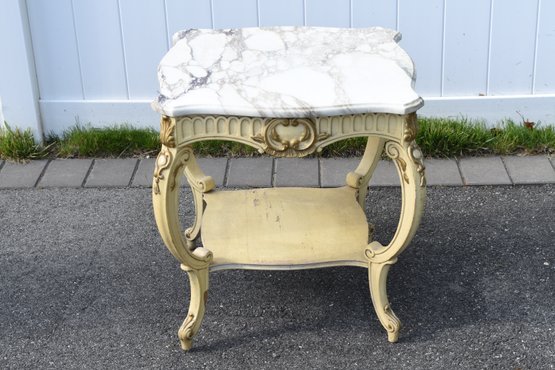 Louie XV Style Side Table With White Marble Top
