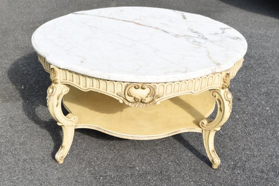 Louie XV Style Coffee Table With White Marble Top