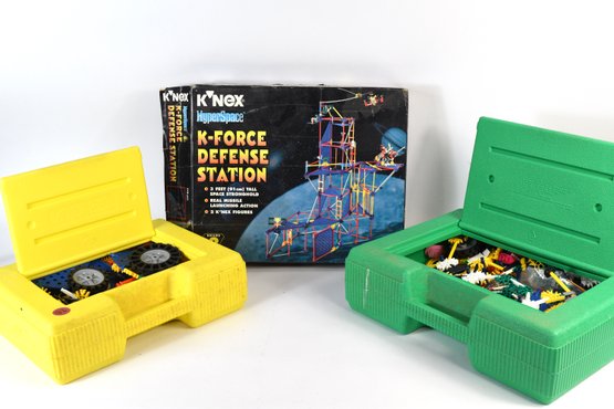 K'nex K-force Defense Station With 2 Carry Boxes Of K'nex Pieces