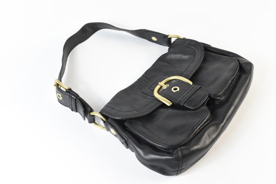 Black Coach Handbag Pocketbook With Gold Clasp