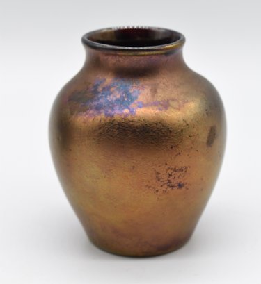Beautiful Tiny Iridescent Purple Toned Art Glass Vase Signed Zellique Studio 1991