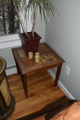 Teak Scandinavian Wooden Coffee End Table With Floral Accents