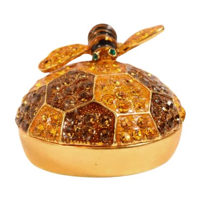 Honey Comb With Bee Studded Gold Toned Trinket Box