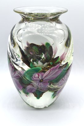 Beautiful Art Glass Hand Blown Double Layered Vibrant Flower Vase - CRACKED**