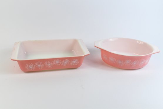 Vintage Pyrex Pink Daisy Space Saver Casserole Dish  1.5qt & 2qt - 2 Total