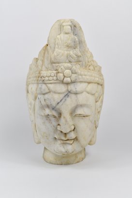 Large Chinese White Carrera Marble Head Sculpture Of Guanyin 37.5 Pounds  Circa 19th-20th Century