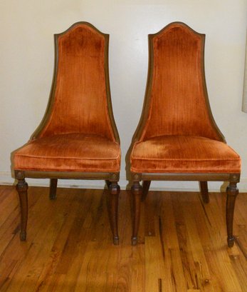 Pair Of Vintage Orange High Back Plush Chairs - 2 Total