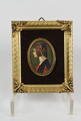 Miniature Framed Portrait On Bone Nouveau Era 20h Century