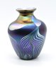 Exquisite Historical Lundberg Studios Signed 1975 Art Glass Vase With Multi Color Iridescent Feathering