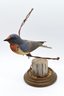 Hand Carved Cliff Swallow Bird Sculpture Perched Atop Fence Post Wire