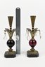 Ornate Pair Of Table Lamps With Cut Glass Pendants & Blown Glass Orbs On A Stone Base Made In Pakistan 2005