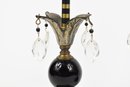 Ornate Pair Of Table Lamps With Cut Glass Pendants & Blown Glass Orbs On A Stone Base Made In Pakistan 2005