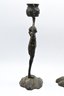 19th Century Bronze Candle Holders Asian Man Holding Basket - 2 Total