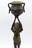 19th Century Bronze Candle Holders Asian Man Holding Basket - 2 Total