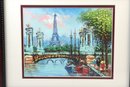 Beautiful & Bright Acrylic On Canvas Painting Of Eiffel Tower Over Canal France In Wood Frame