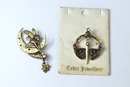 Fairy On The Moon & Celtic Brooch Pins - 2 Total