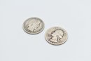 1915 Barber Quarter Dollar & 1941 Washington Silver Quarter US Currency Bullion Coins - 2 Total