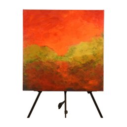 ' Untitled Red & Green' Abstract  Mountain Scape Painting On Canvas Signed Edwy 2013-2014