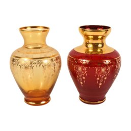 Gold Trimmed Flower Vases - 2 Total