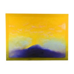 'A Landscape In Yellow & Blue' Abstract Acrylic Painting On Canvas Signed Edwy 2011