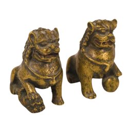 Pair Of Brass Plated Fu Foo Dogs - 2 Total