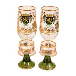 Heidelberg Beer Glasses & Emerald Green Bockling Beehive Stemware Glasses - 4pcs Total