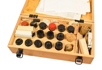 Lot Of Microscope Objectives & Eyepieces W/ Wooden Case - 18 Total