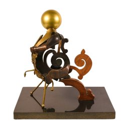 Steampunk Sculpture Copper Brass & Wood Signed