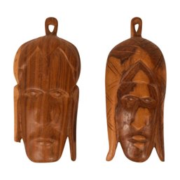 Wooden African Tribal Masks Genuine Besmo Product Hand Carved In Kenya - 2 Total