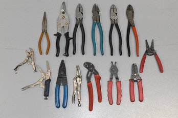 Assortment Of Pliers Snips Crimps Wire Stripers - 14 Total