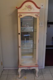 Wooden Mirrored  Storage Cabinet With Floral Decoration & Glass Shelving