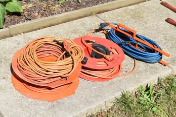 Lot Of Extension Power Cords & Reels - 4 Total