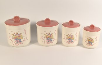 Set Of 4 Floral Ceramic Lidded Containers