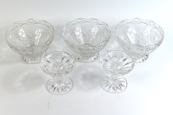 Cut Glass Bowls & Candle Holders - 5 Total