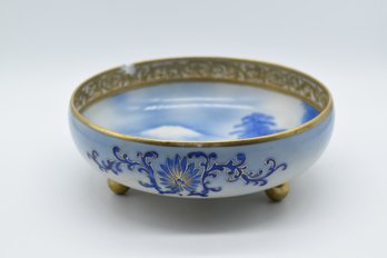 Gold Accented Hand Painted Porcelain Footed Bowl Made In Japan