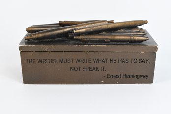 Vintage Ammo Box Trinket Keepsake Jewelry Box Brass Tone Hemingway Quote