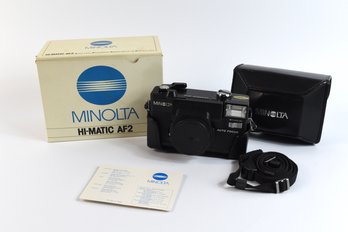 Minolta Hi-Matic AF2 Autofocus Camera With Case & Booklet