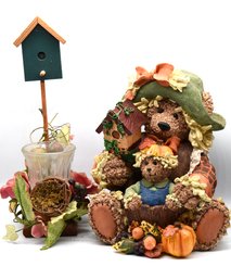 Birdhouse Candle Holder & Decorative Ceramic Teddy Bear