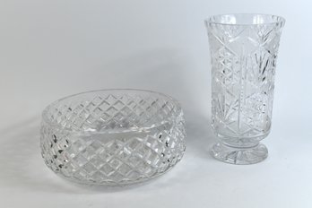 Cut Crystal Vase & Serving Bowl - 2 Total