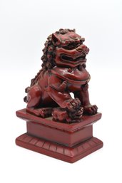 Asian Chinese Foo Fu Dogs Figurine Statue Cinnabar Red Book End