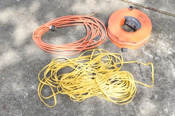 Lot Of 3 Extension Cords & Extension Cord On Spool