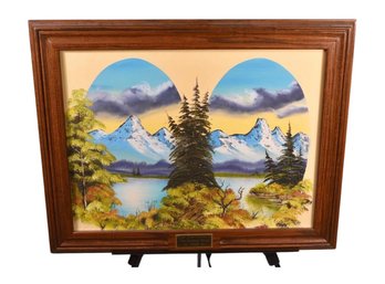 Framed Mountain Scape Oil On Stretched Canvas