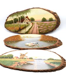 3 Painted Tree Slab Plaques From 1944