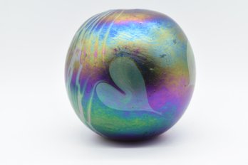 Amazing Iridescent Color Clash Vibrant Vintage Art Glass Heart Vase Signed & Dated 1982
