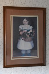 'girl & Flowers' Wood Framed Print